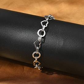 304 браслеты из нержавеющей стали с сердечками и плоскими круглыми звеньями для мужчин и женщин