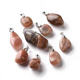 Natural Gemstone Pendants, with Platinum Tone Brass Findings, Nuggets