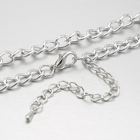 Iron Curb Chain Twisted Chain Necklace Making, with Brass Lobster Claw Clasps and Iron End Chains, 29.1 inch