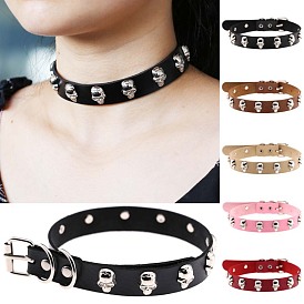 Alloy Skull Beaded Imitation Leather Choker Necklace, Halloween Gothic Jewelry for Women