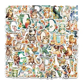 52Pcs Animal Letter PVC Waterproof Self-Adhesive Stickers, Cartoon Stickers, for Party Decorative Presents