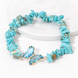 Natural Stone Bracelet with Butterfly Design - Fashionable and Vintage
