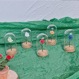 Glass Cloche Bell Jars, with Resin Rose Flower, Dollhouse Display Decoration Accessories