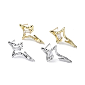 Brass with Cubic Zirconia Rhombus Stud Earrings Findings, with 925 Sterling Silver Pins, Star
