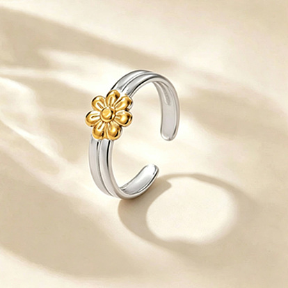 304 Stainless Steel Cuff Open Rings for Women, Flower