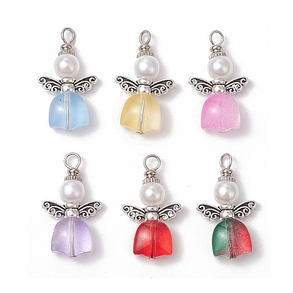 Прозрачные стеклянные бусины, окрашенные распылением, с круглыми бусинами из АБС-пластика, имитирующими жемчуг, и бусинами в виде крыльев феи из сплава в тибетском стиле, а также 304 подвесками из нержавеющей стали с плоскими головками.