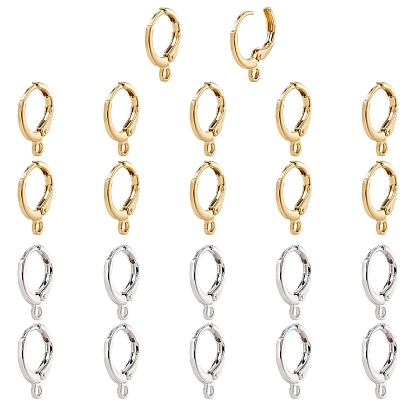 Brass Huggie Hoop Earring Findings, with Horizontal Loop, Long-Lasting Plated