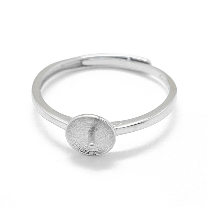 Montures de bague réglables en argent sterling plaqué rhodium avec siège en perle, pour la moitié de perles percées