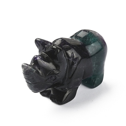 Natural & Synthetic Gemstone Carved Rhinoceros Figurines, Reiki Stones Statues for Energy Balancing Meditation Therapy