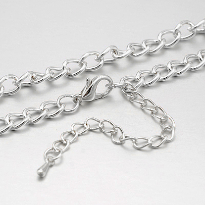 Iron Curb Chain Twisted Chain Necklace Making, with Brass Lobster Claw Clasps and Iron End Chains, 29.1 inch