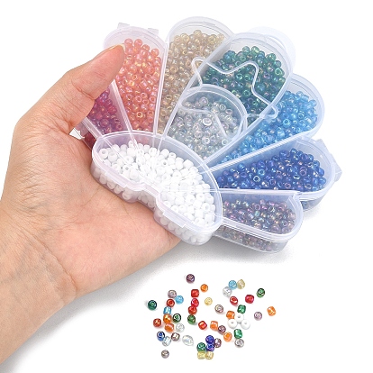 1730Pcs 9 Style 6/0 Round Glass Seed Beads, Transparent Colours Rainbow & Opaque Colours