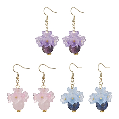 Натуральный лазурит, натуральный розовый кварц и натуральный аметист 304 серьги-подвески из нержавеющей стали, со стеклянным цветком