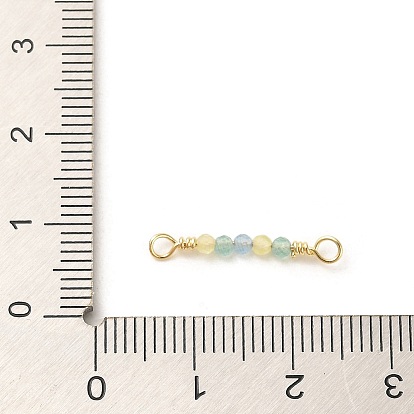 Round Glass Beaded Connector Charms with Rack Plating Real 18K Gold Plated Brass Findings
