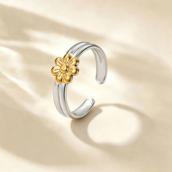 304 Stainless Steel Cuff Open Rings for Women, Flower