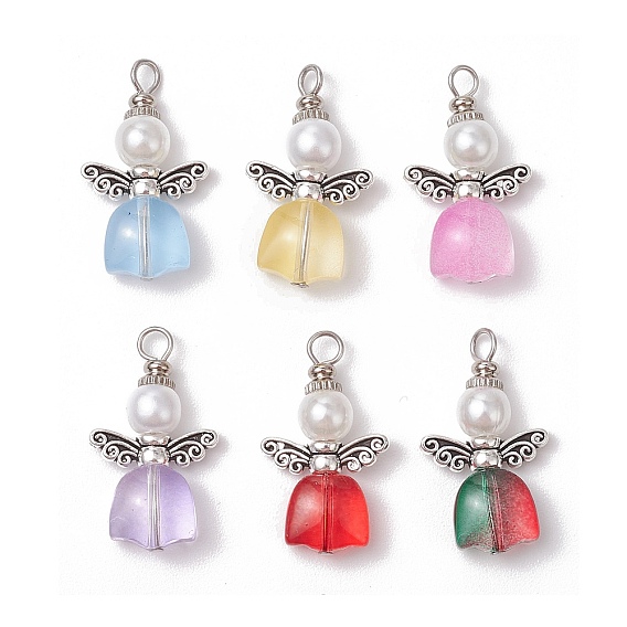 Прозрачные стеклянные бусины, окрашенные распылением, с круглыми бусинами из АБС-пластика, имитирующими жемчуг, и бусинами в виде крыльев феи из сплава в тибетском стиле, а также 304 подвесками из нержавеющей стали с плоскими головками.