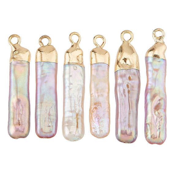 6 шт. подвески из натурального жемчуга кеши с гальваническим покрытием, подвески из барочного жемчуга с культивированным пресноводным жемчугом, прямоугольные, золотые