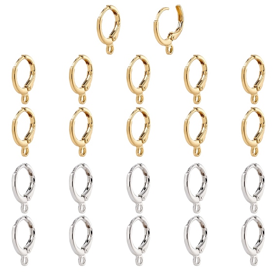 Brass Huggie Hoop Earring Findings, with Horizontal Loop, Long-Lasting Plated