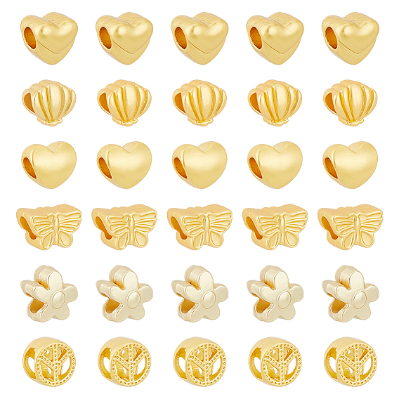 60шт 6 стили сплав европейские бусины, бусины с большим отверстием, матовый стиль, разнообразные