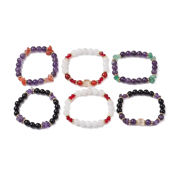 6шт. наборы из натуральных смешанных драгоценных камней, круглые и крошеные браслеты для женщин