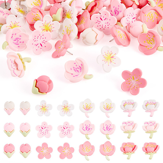 48шт. набор из смоляных цветов и железных кнопок, Маркировочные булавки, для фото стены, карты, доска объявлений или пробковые доски