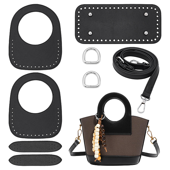 Набор для вязания своими руками: портативная сумка и сумка через плечо, Включая ремешок, ручки, дно и фурнитуру сумки из искусственной кожи., легкосплавные кольца