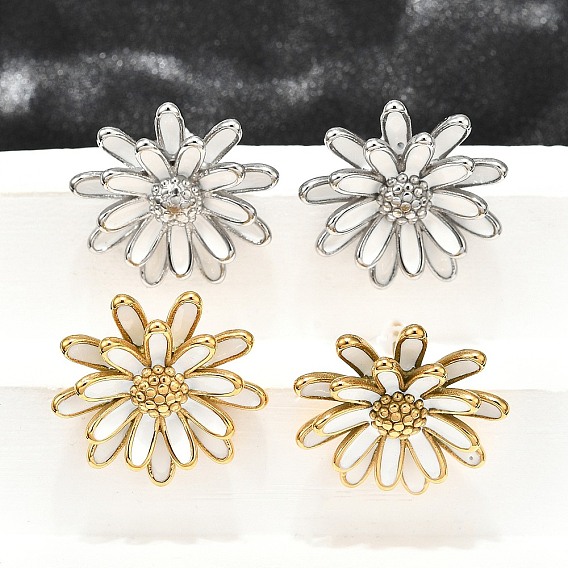 304 серьги-гвоздики из нержавеющей стали в виде цветов для женщин, с эмалью