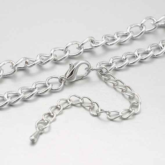 Iron Curb Chain Twisted Chain Necklace Making, with Brass Lobster Claw Clasps and Iron End Chains, 29.1 inch
