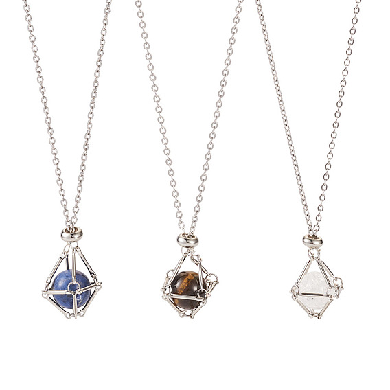 Сделай сам кулон ожерелье, в том числе 304 мешочек для макраме из нержавеющей стали, изготовление пустого держателя для камней, изготовление ожерелья, смешанные природный драгоценный камень бисер