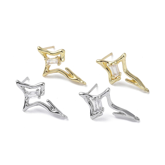 Фурнитура для сережек-гвоздиков из латуни с ромбами из кубического циркония, без кадмия, без никеля и без свинца, с 925 штырями стерлингового серебра, звезда