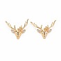 Brass Micro Pave Clear Cubic Zirconia Connector Charms, Nickel Free, Christmas, Deer Antler
