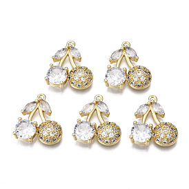 Brass Micro Pave Clear Cubic Zirconia Pendants, Nickel Free, Cherry