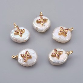 Подвески из натурального пресноводного жемчуга, с кубического циркония и латуни выводов, долговечный, цветок, реальный 18 k позолоченный