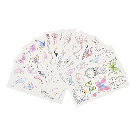 10 Sheets Water Proof Removable Temporary Tattoos Stickers, Body Art Paper Stickers, Butterfly & Cat Pattern