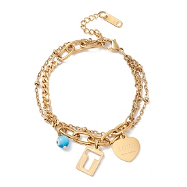 Вакуумное покрытие pvd 304 многорядный браслет из нержавеющей стали, Сердце с любовью Нью-Йорк, прямоугольный и круглый браслет с подвеской от сглаза для женщин