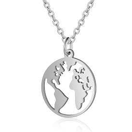 201 Stainless Steel Pendant Necklaces, with Cable Chains, Earth