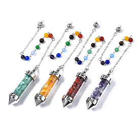 Natural & Synthetic Gemstone Pointed Dowsing Pendulums, with Glass Container and Platinum Alloy & Iron Findings, Bullet with LOVE