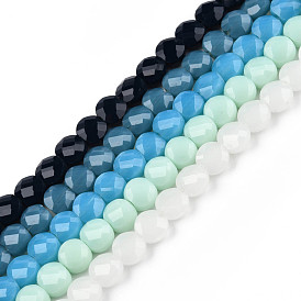 Стеклянные бусины, имитация нефрита , граненые, плоско-круглые