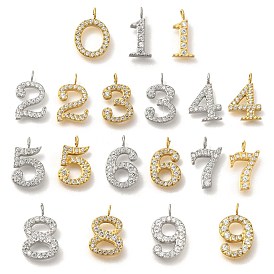 Ion Plating(IP) 304 Stainless Steel Micro Pave Cubic Zirconia Pendants, Number Charms