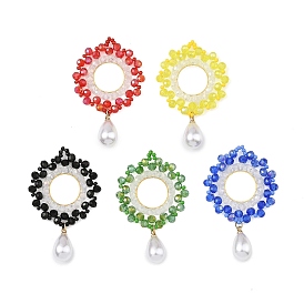 Anhänger aus Glas und Messing, Ring mit tropfenförmigen Anhängern, mit abs Kunststoffperle, facettiert