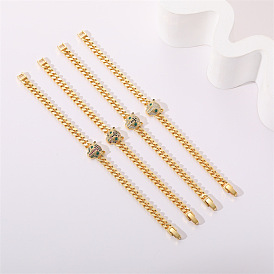 Leopard Zircon Bracelet for Women, 14K Gold Cuban Link Chain Jewelry