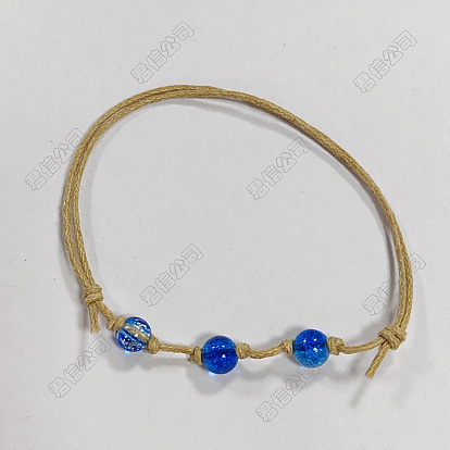 Adjustable Waxed Cotton Braided Cord Bracelets, with Round Handmade Crackle Glass Beads for Women