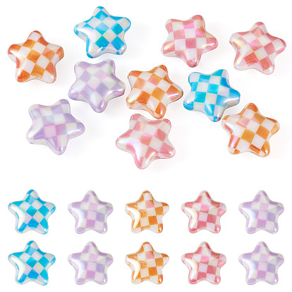 10 шт. непрозрачные акриловые бусины с УФ-покрытием, радужный, звезда с клетчатым узором