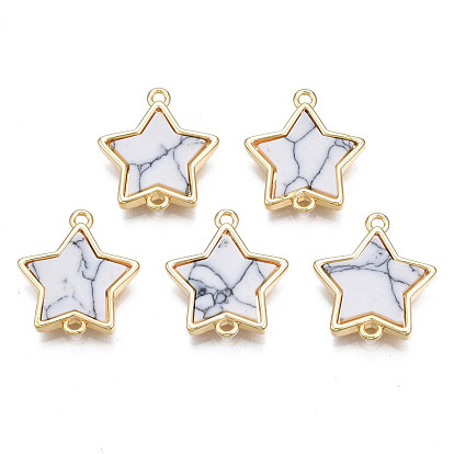 Brass Connector Charms, with Synthetic Stone, Cadmium Free & Nickel Free & Lead Free, Real 18K Gold Plated, Star