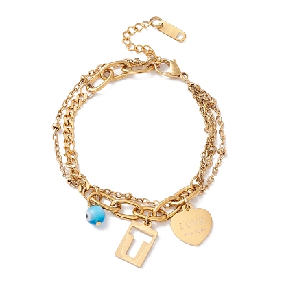 Вакуумное покрытие pvd 304 многорядный браслет из нержавеющей стали, Сердце с любовью Нью-Йорк, прямоугольный и круглый браслет с подвеской от сглаза для женщин