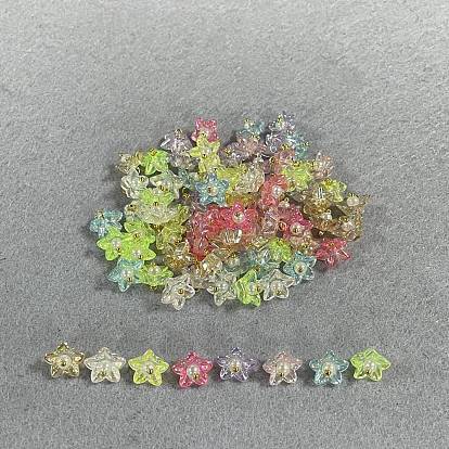 80Pcs 8 Stylese ABS Plastic Imitation Pearl & Acrylic Pendants, Flower Charms, with Brass Findings, Golden