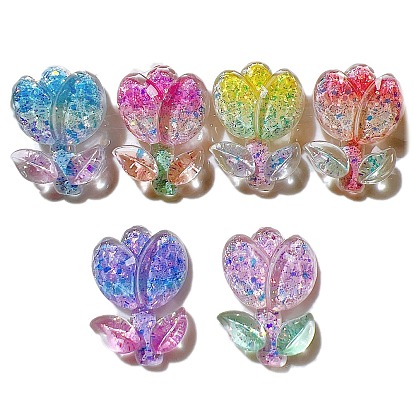 Двухцветные смоляные кабошоны, с блеском порошок, тюльпан