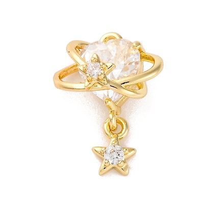 Brass Micro Pave Cubic Zirconia Pendants, Cadmium Free & Nickel Free & Lead Free, Heart with Star Charms