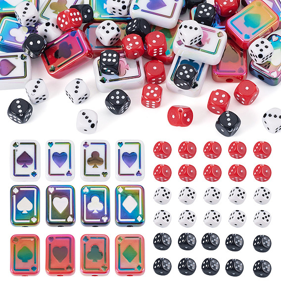 48Pcs 9 Colors Acrylic Beads, Poker & Dice