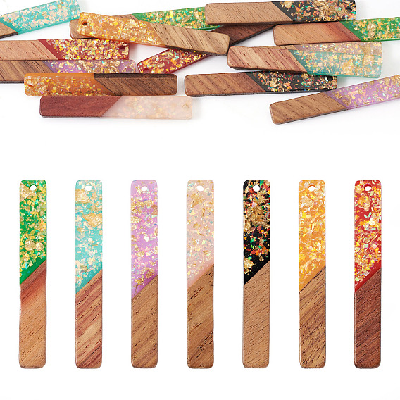 14 шт. 7 цвета: непрозрачная смола и подвески из орехового дерева, прямоугольник амулеты, с блестящей пудрой и золотой фольгой