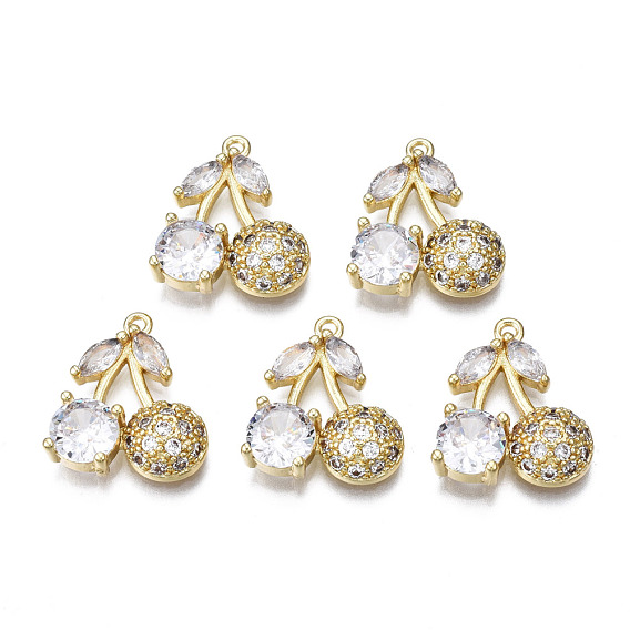 Brass Micro Pave Clear Cubic Zirconia Pendants, Nickel Free, Cherry